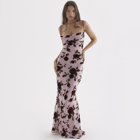 Lace Up Mesh Sexy Backless Maxi Dress