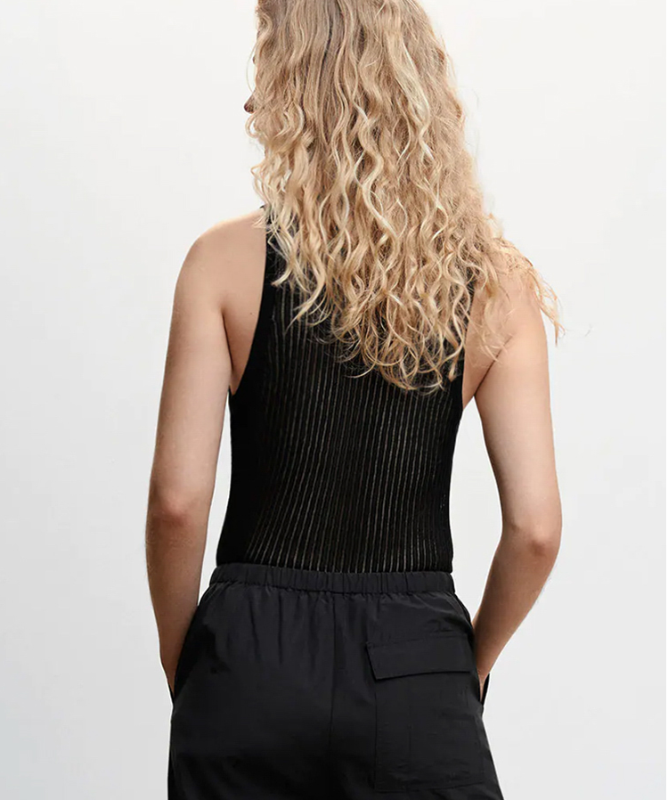 See Through Wool Striped Solid Crochet Tank Top