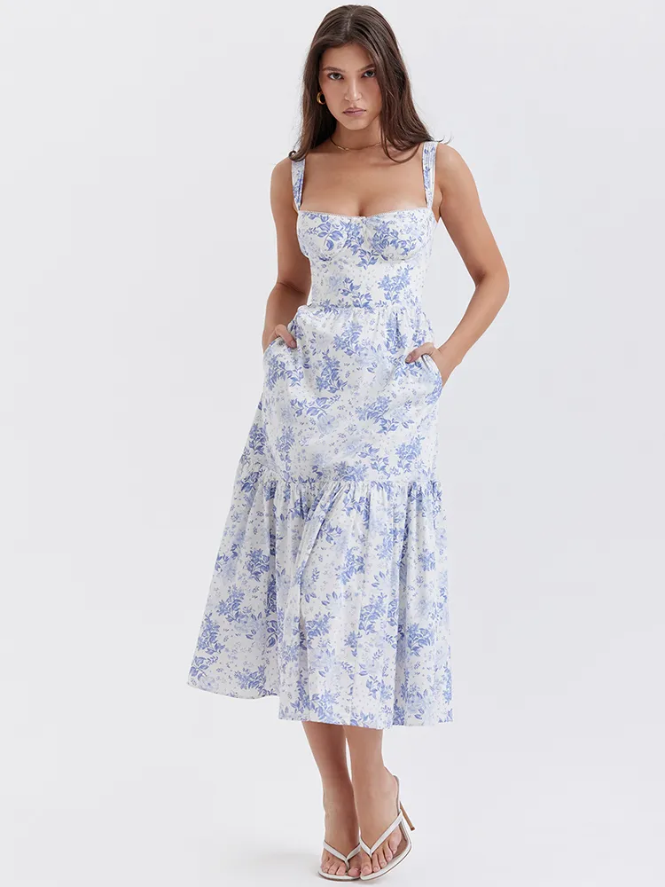 Blue Floral Cottagecore Sundress